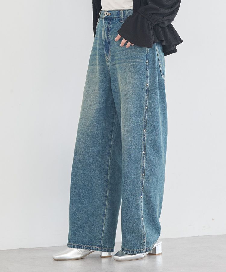 earth music&ecology「スタッズデニムパンツ」|デニム|Medium Indigo