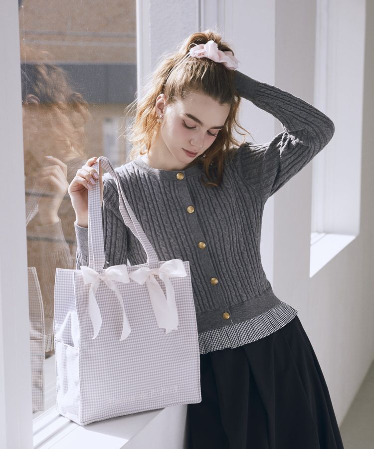 Maison de FLEUR「ギンガムリボンスクエアトートバッグ」|トートバッグ|グレー