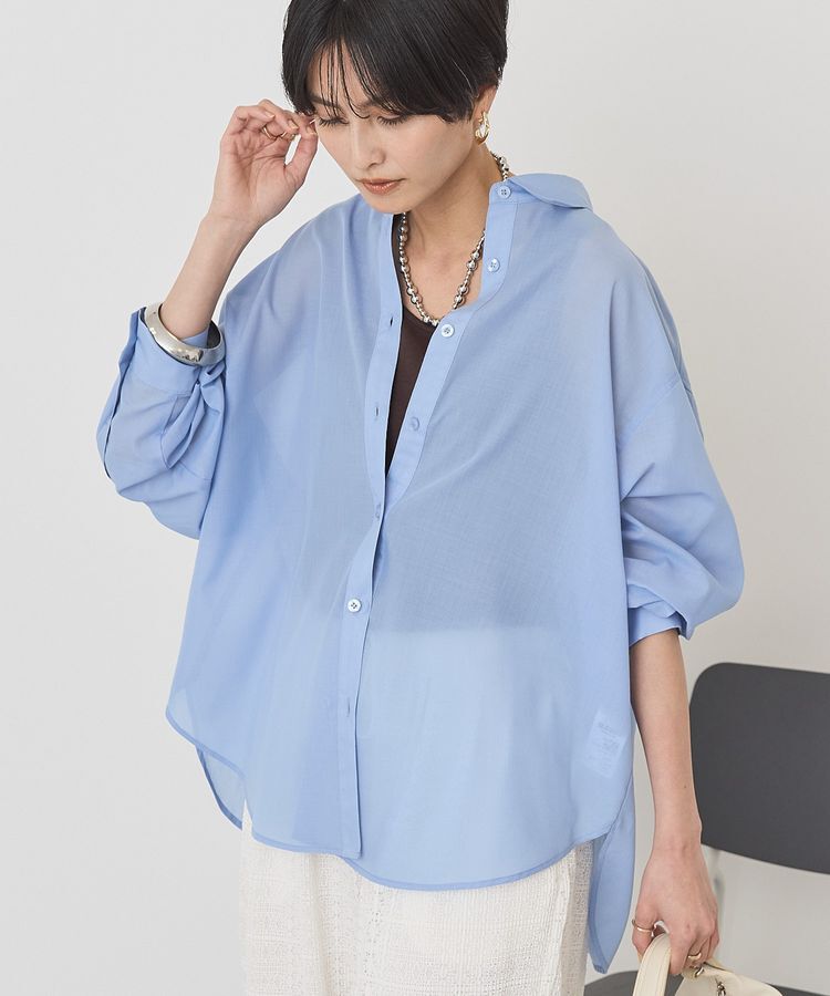 AMERICAN HOLIC「【イージーケア・UVカット】シアーラウンドシャツ」|シャツ・ブラウス|Blue