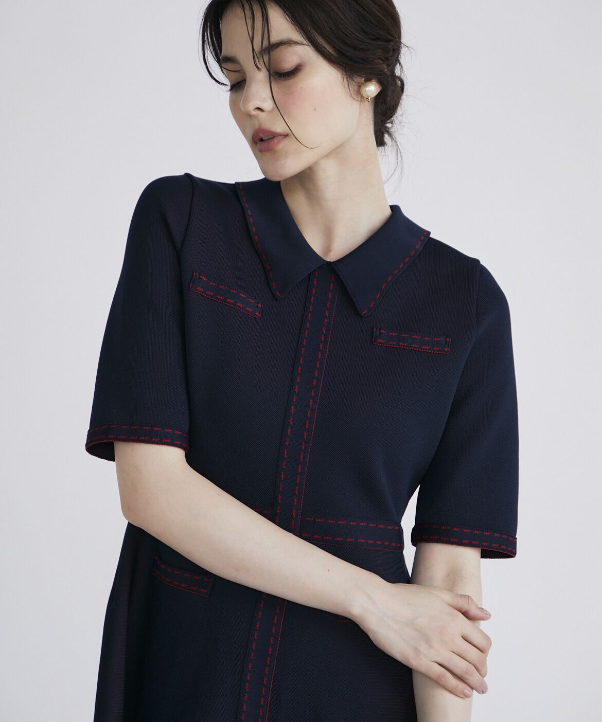 Maglie le cassetto「《M Maglie le cassetto》ステッチポロ衿ニットワンピース」|ワンピース|