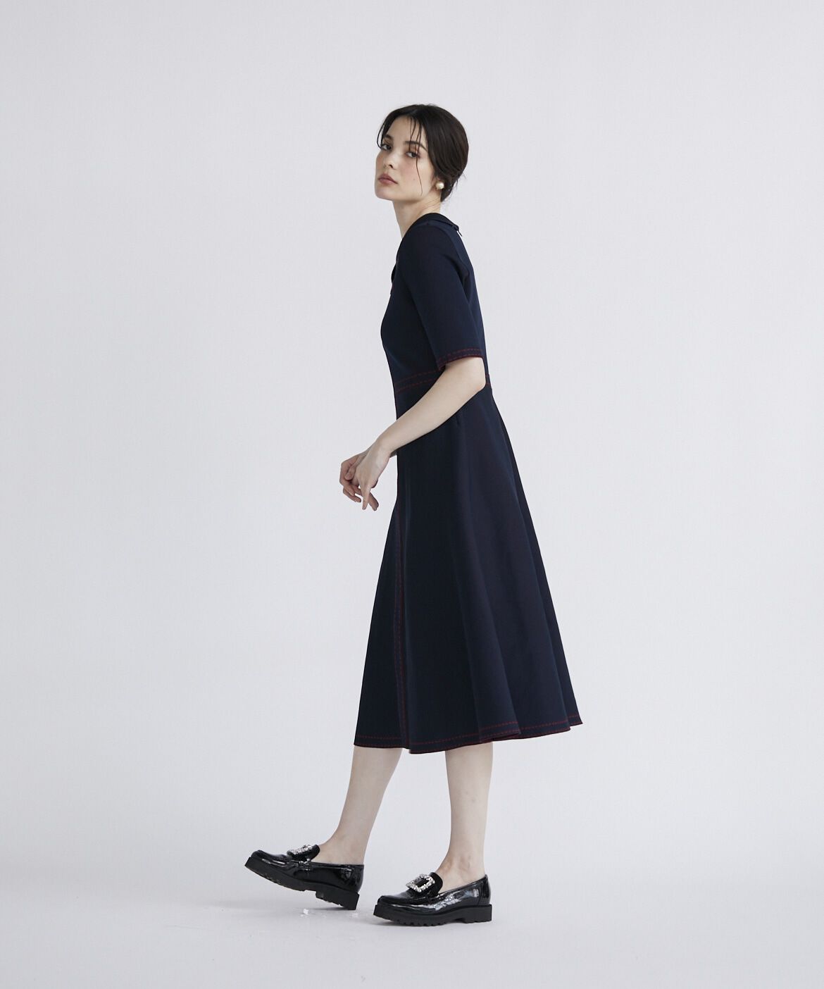 Maglie le cassetto「《M Maglie le cassetto》ステッチポロ衿ニットワンピース」|ワンピース|
