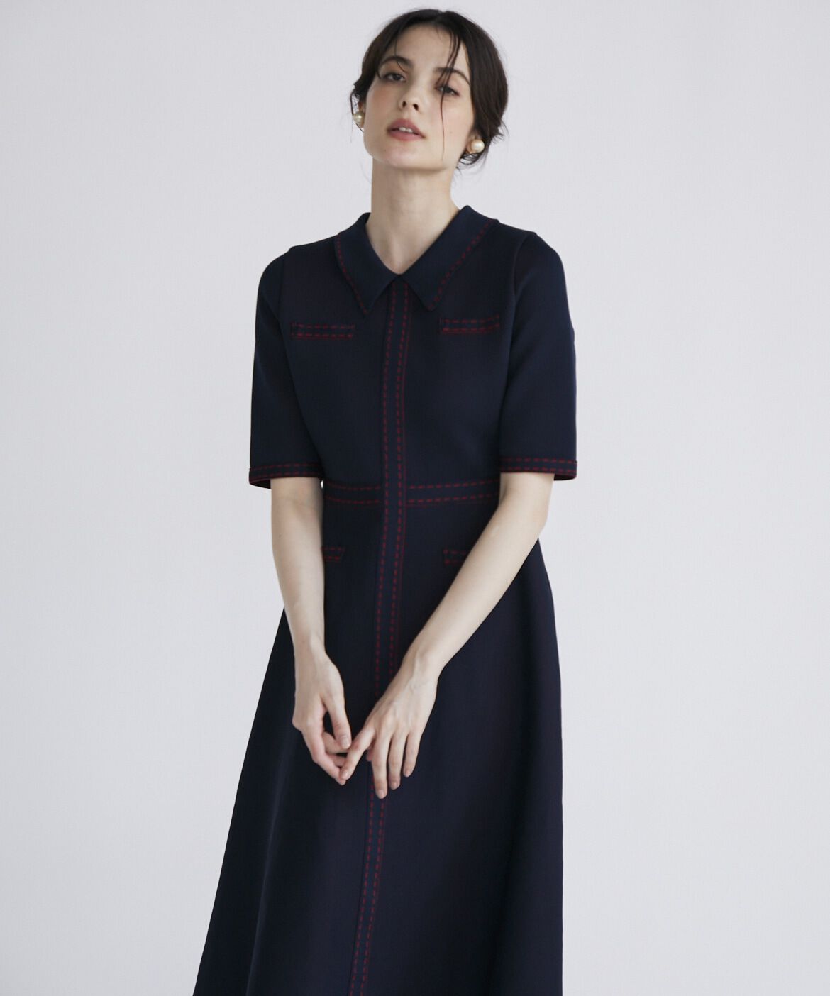 Maglie le cassetto「《M Maglie le cassetto》ステッチポロ衿ニットワンピース」|ワンピース|