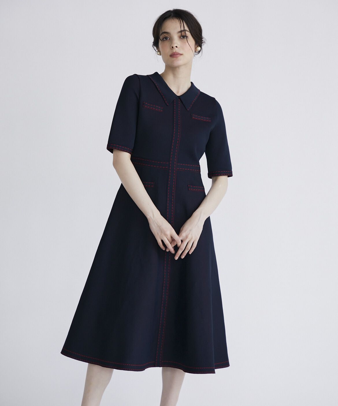 Maglie le cassetto「《M Maglie le cassetto》ステッチポロ衿ニットワンピース」|ワンピース|