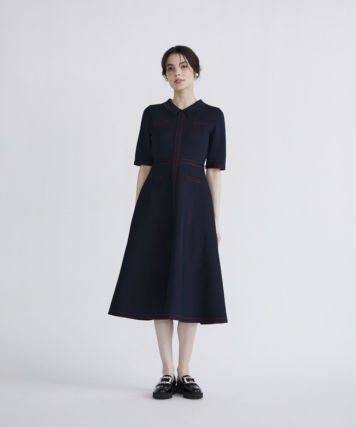 Maglie le cassetto「《M Maglie le cassetto》ステッチポロ衿ニットワンピース」|ワンピース|