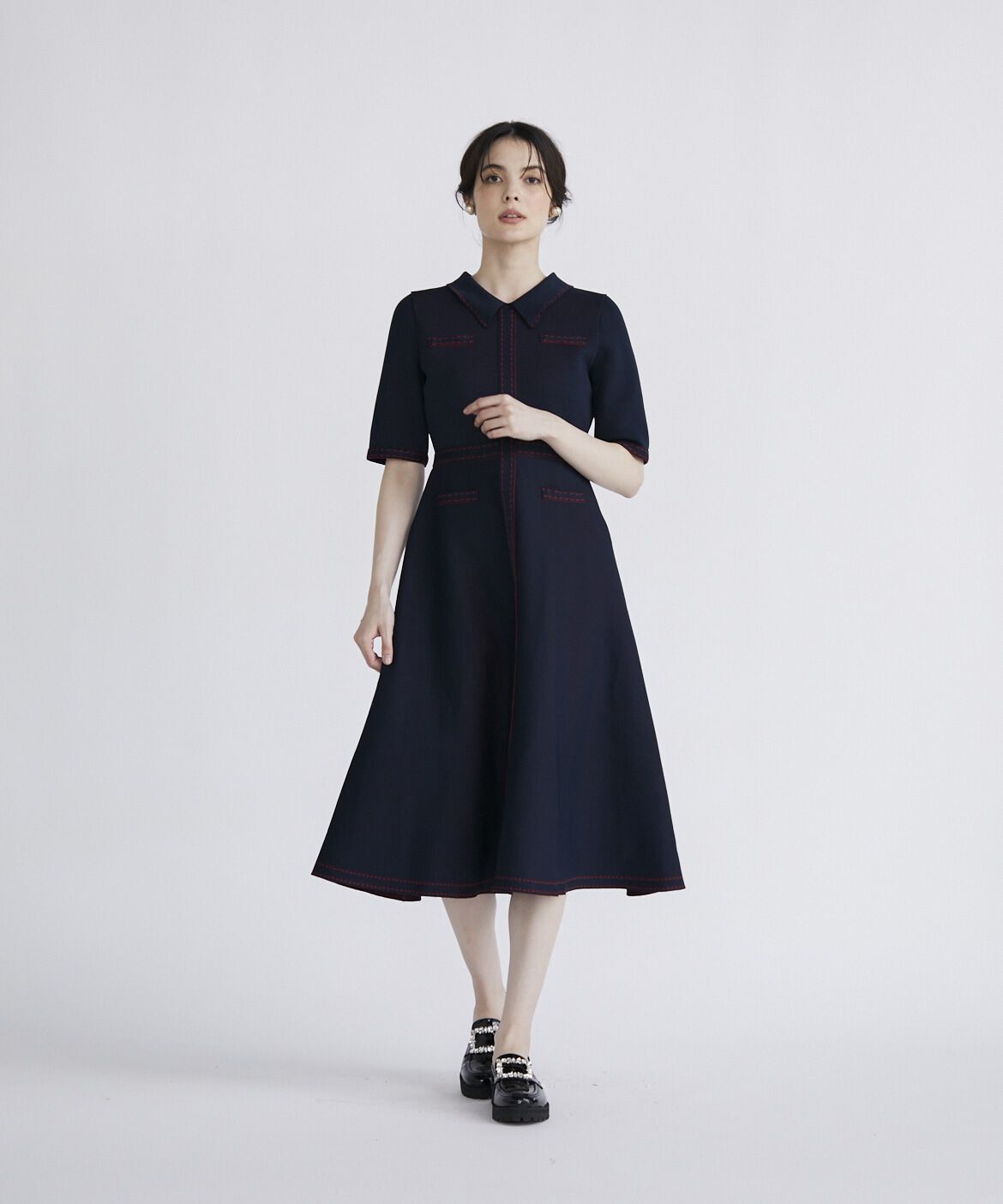 Maglie le cassetto「《M Maglie le cassetto》ステッチポロ衿ニットワンピース」|ワンピース|