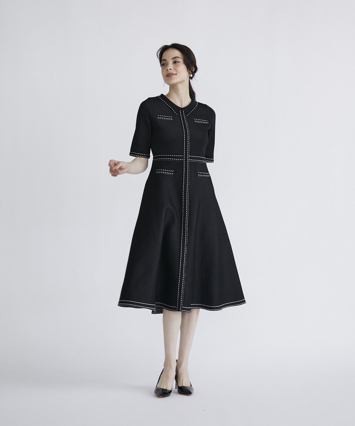 Maglie le cassetto「《M Maglie le cassetto》ステッチポロ衿ニットワンピース」|ワンピース|