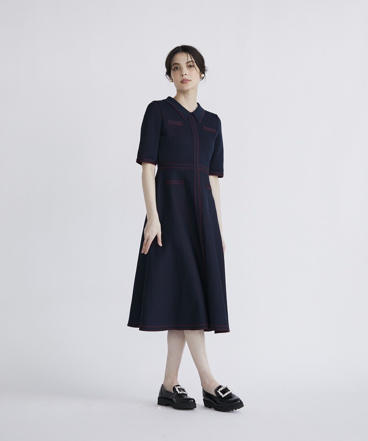 Maglie le cassetto「《M Maglie le cassetto》ステッチポロ衿ニットワンピース」|ワンピース|