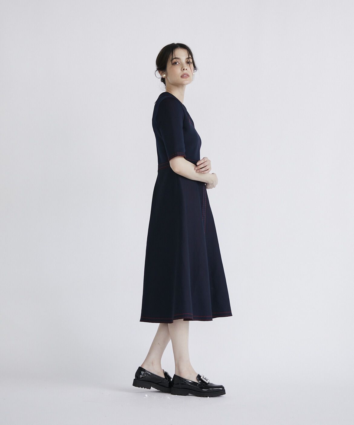 Maglie le cassetto「《M Maglie le cassetto》ステッチポロ衿ニットワンピース」|ワンピース|