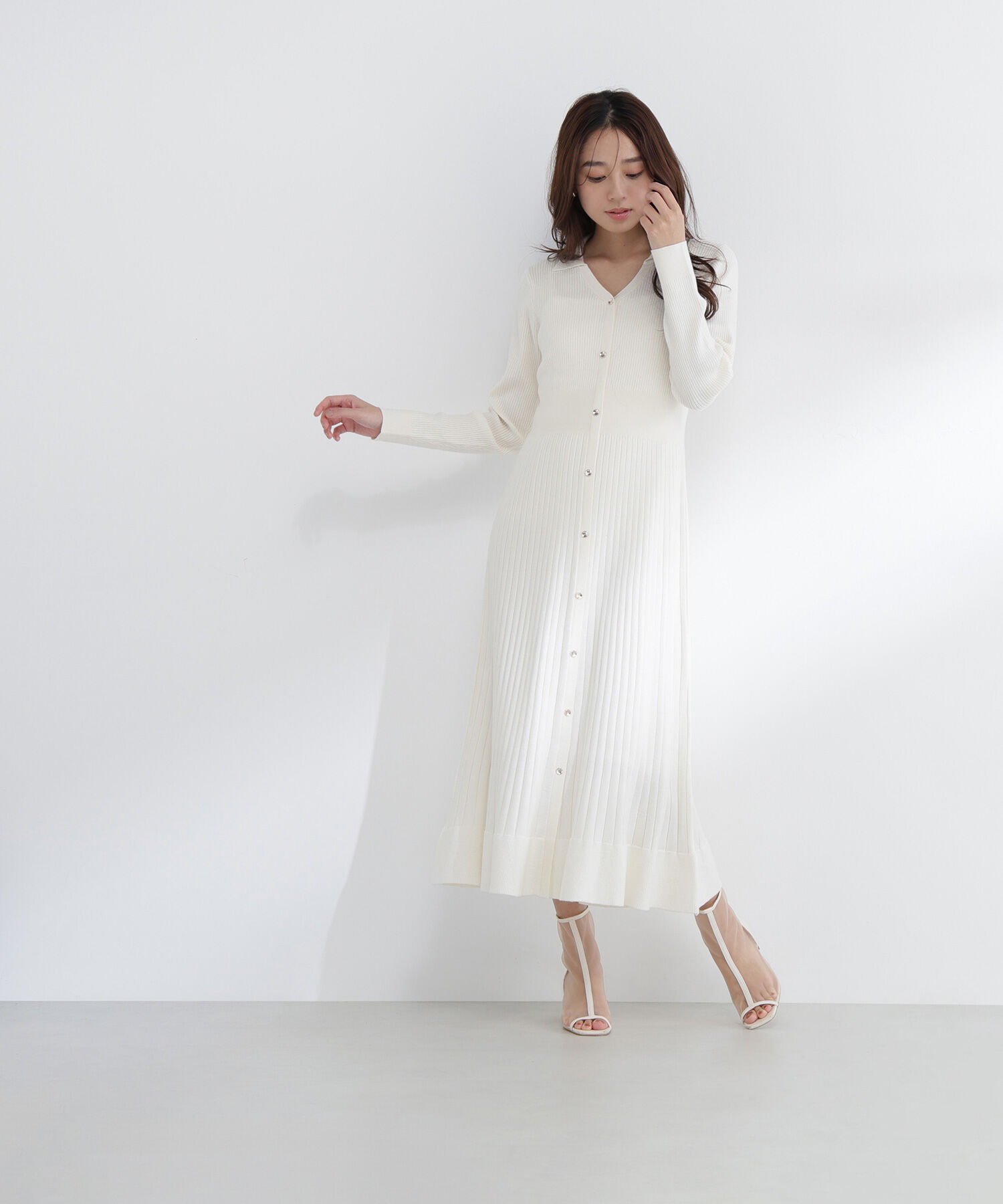  「スキッパーリブニットワンピース」|ワンピース|