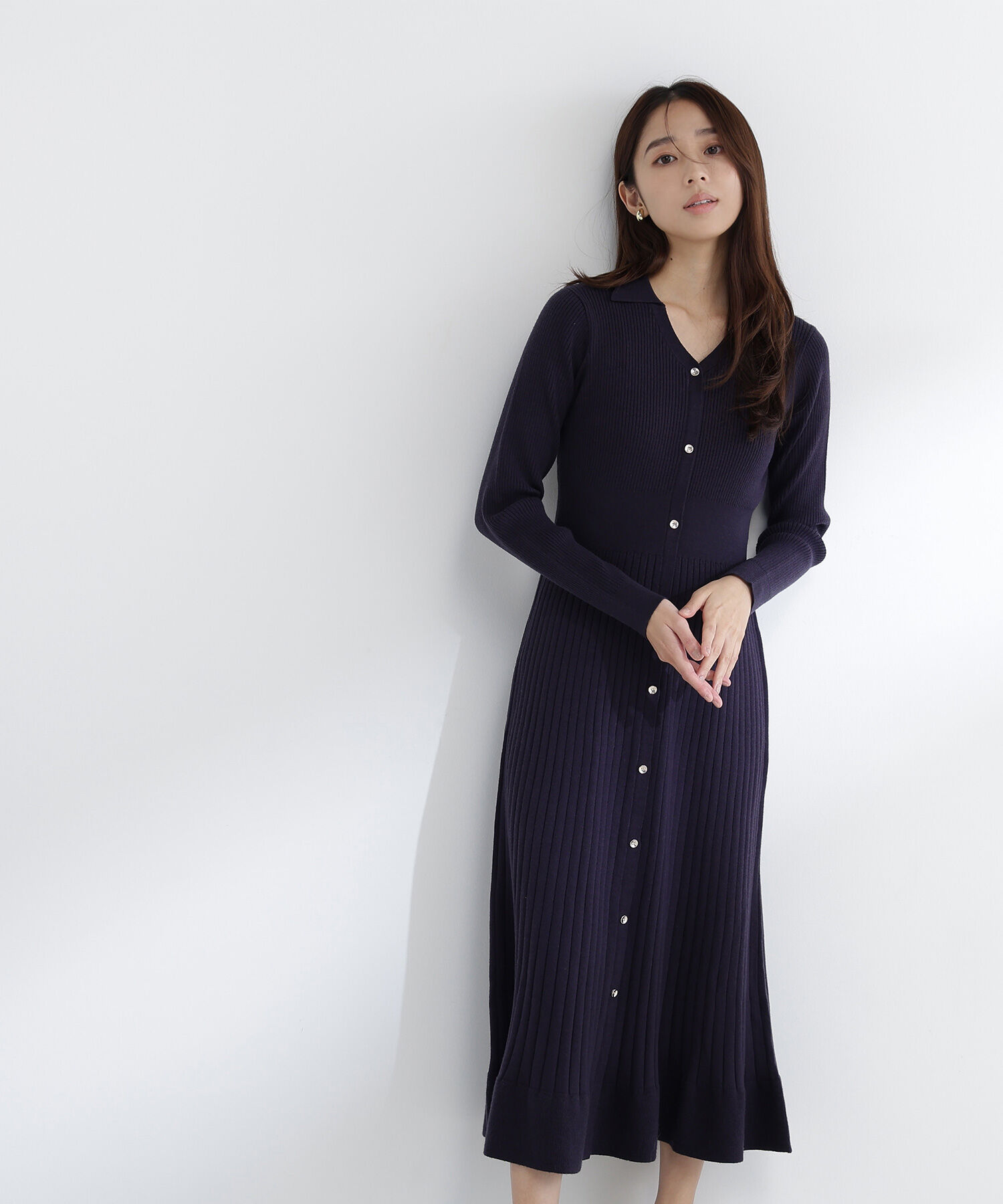  「スキッパーリブニットワンピース」|ワンピース|