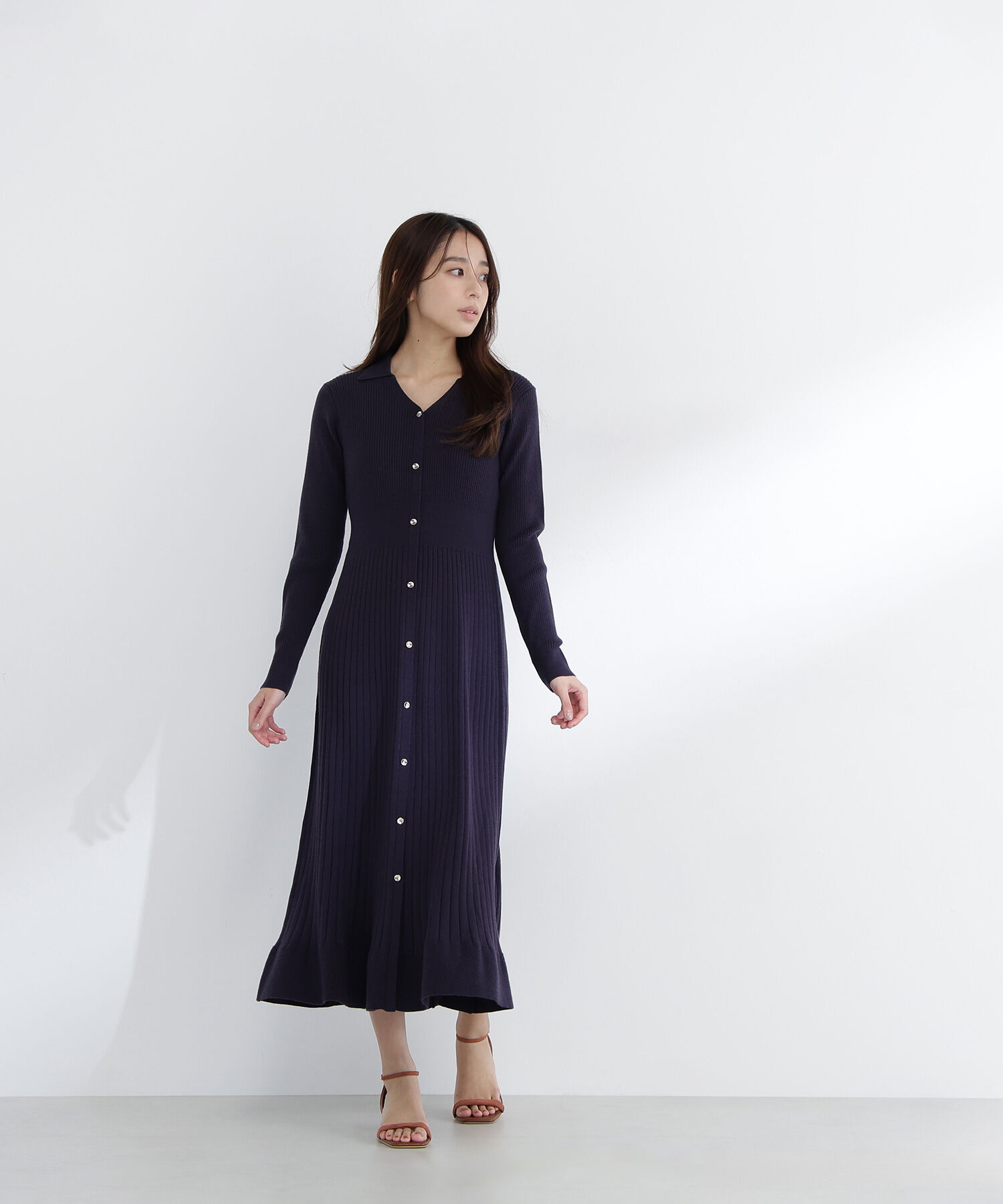 「スキッパーリブニットワンピース」|ワンピース|