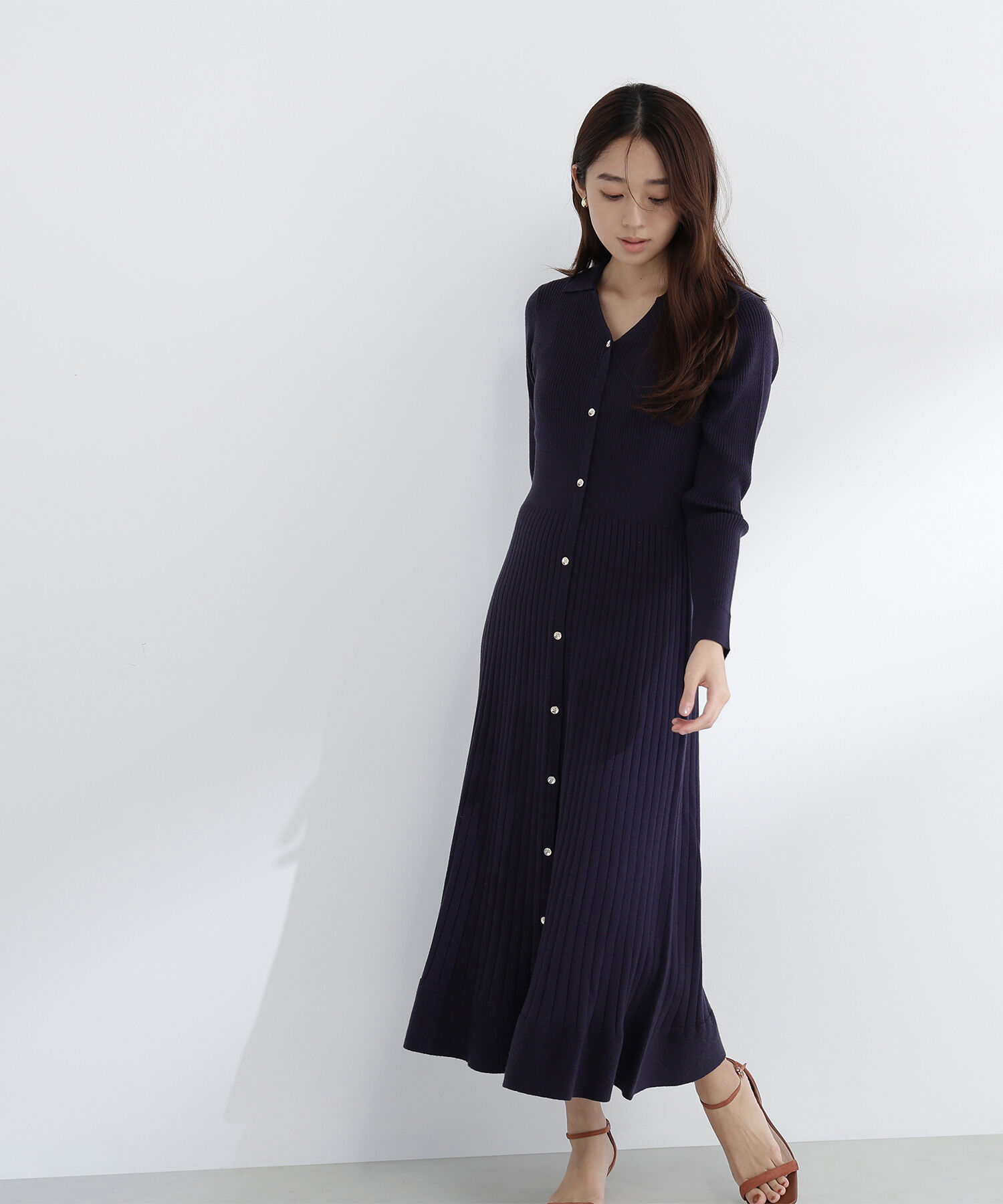  「スキッパーリブニットワンピース」|ワンピース|