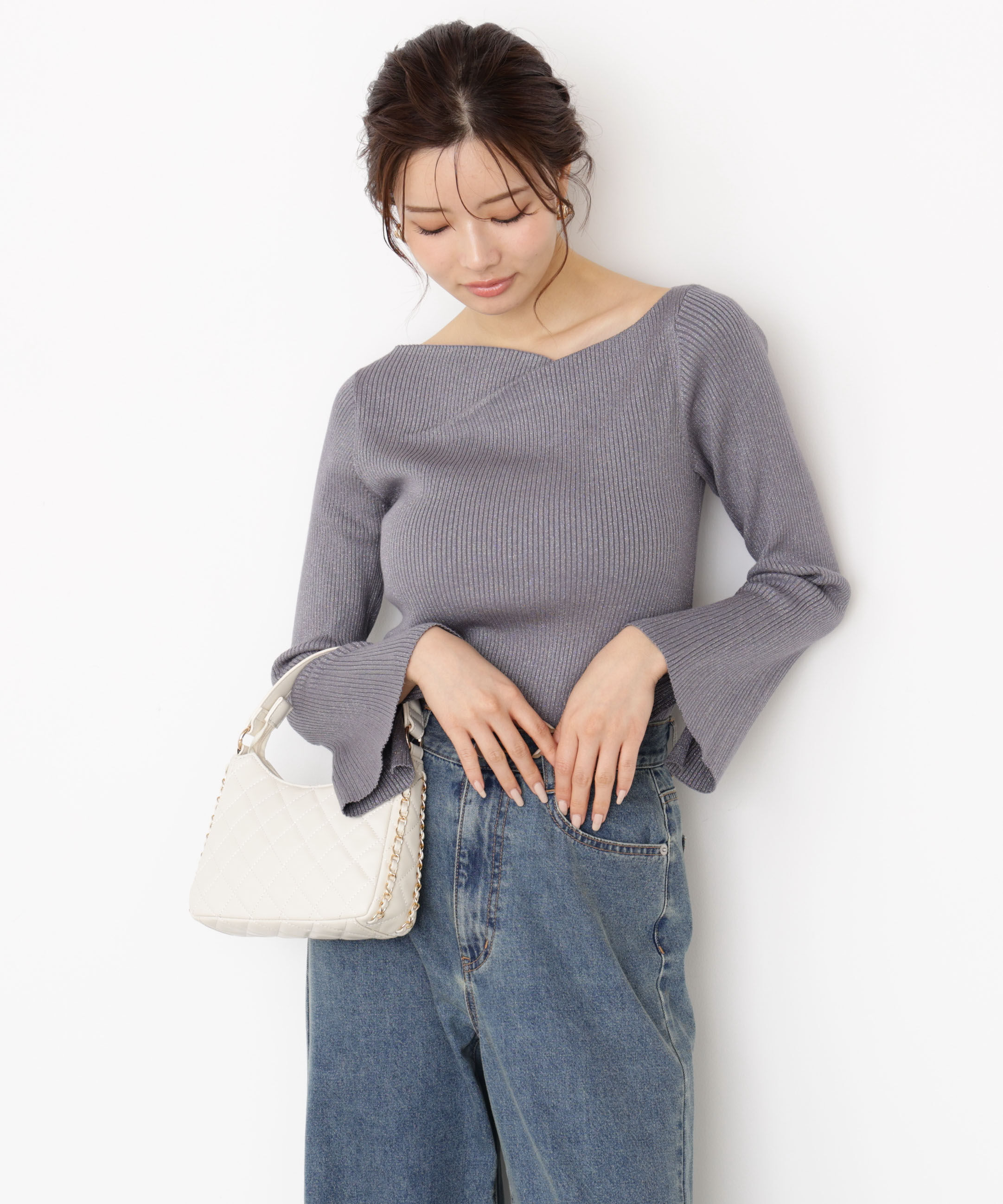PROPORTION BODY DRESSING「＜ハンドウォッシャブル＞ニュアンスネックラメリブニット 25AW」|ニット・セーター|