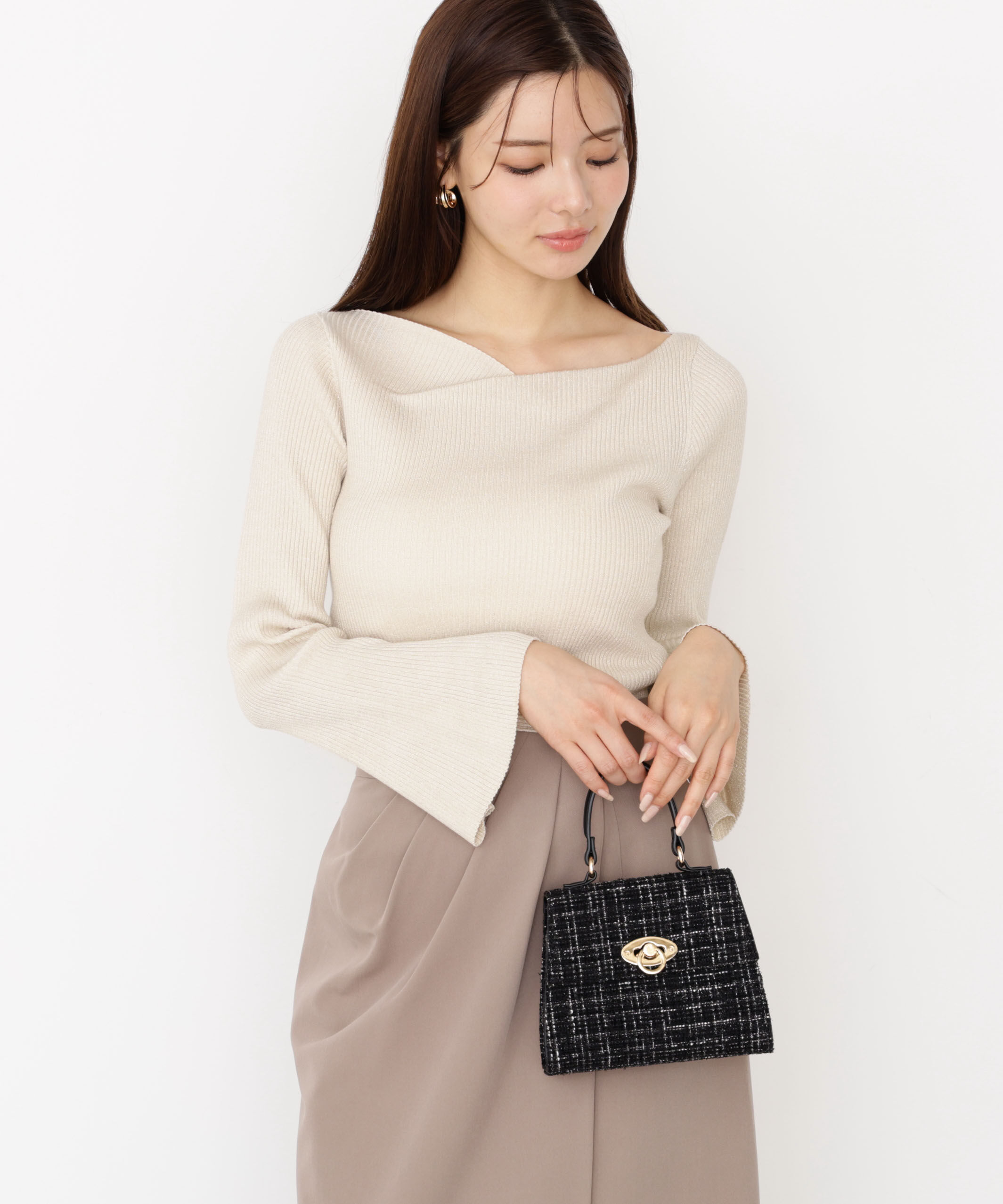 PROPORTION BODY DRESSING「＜ハンドウォッシャブル＞ニュアンスネックラメリブニット 25AW」|ニット・セーター|