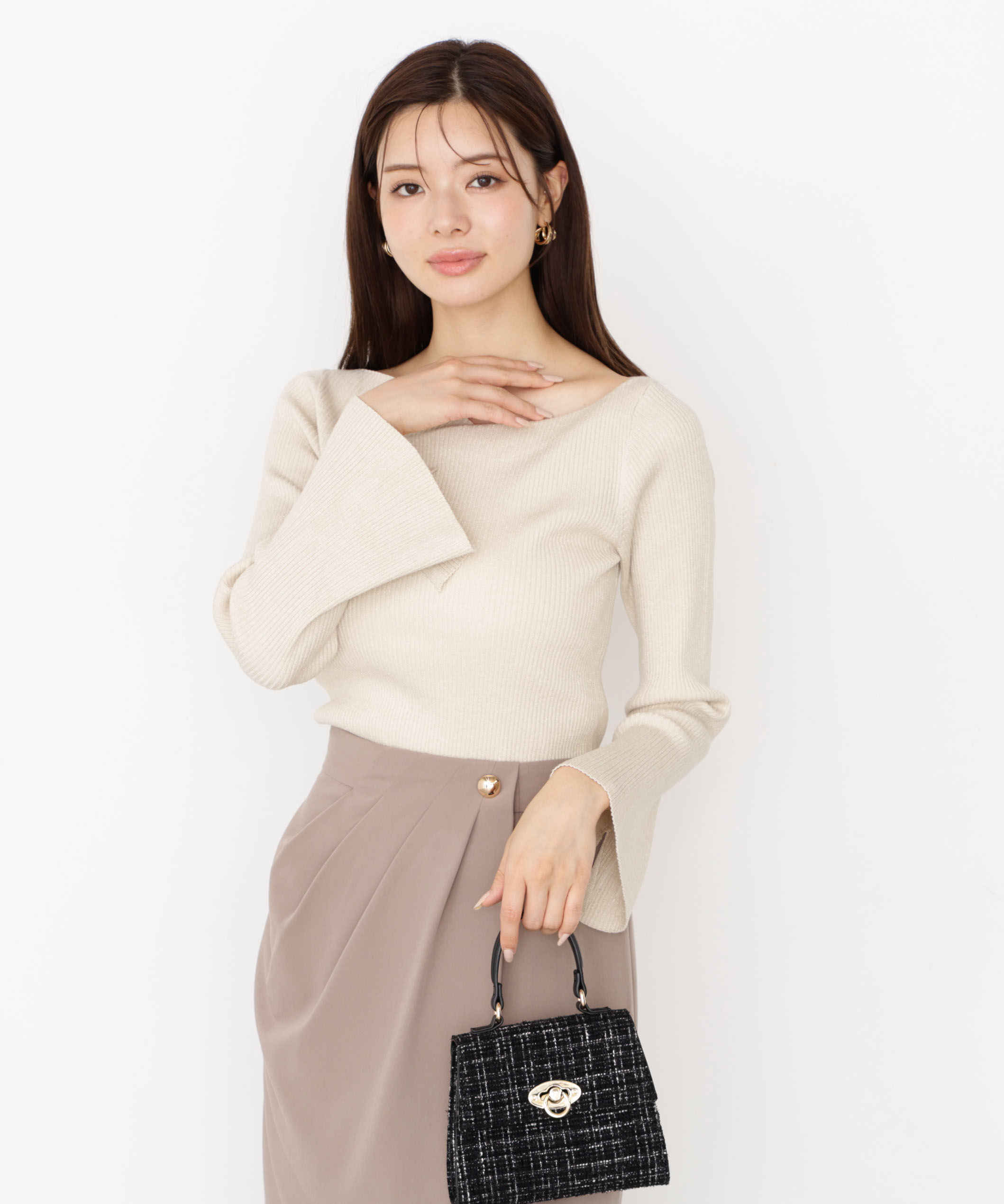 PROPORTION BODY DRESSING「＜ハンドウォッシャブル＞ニュアンスネックラメリブニット 25AW」|ニット・セーター|