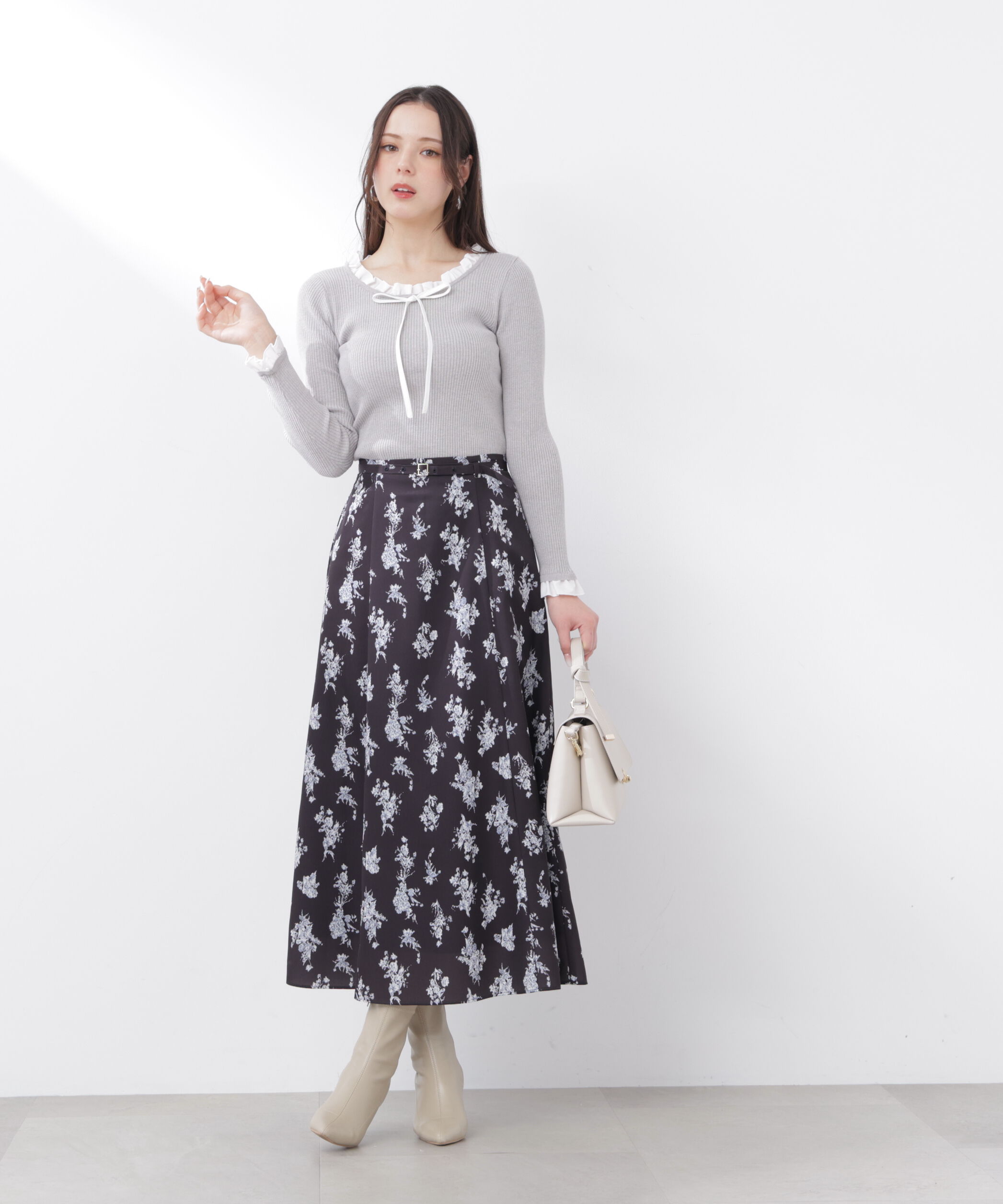 PROPORTION BODY DRESSING「フラワープリントフレアスカート　26SS」|スカート|ブラック&times;ホワ