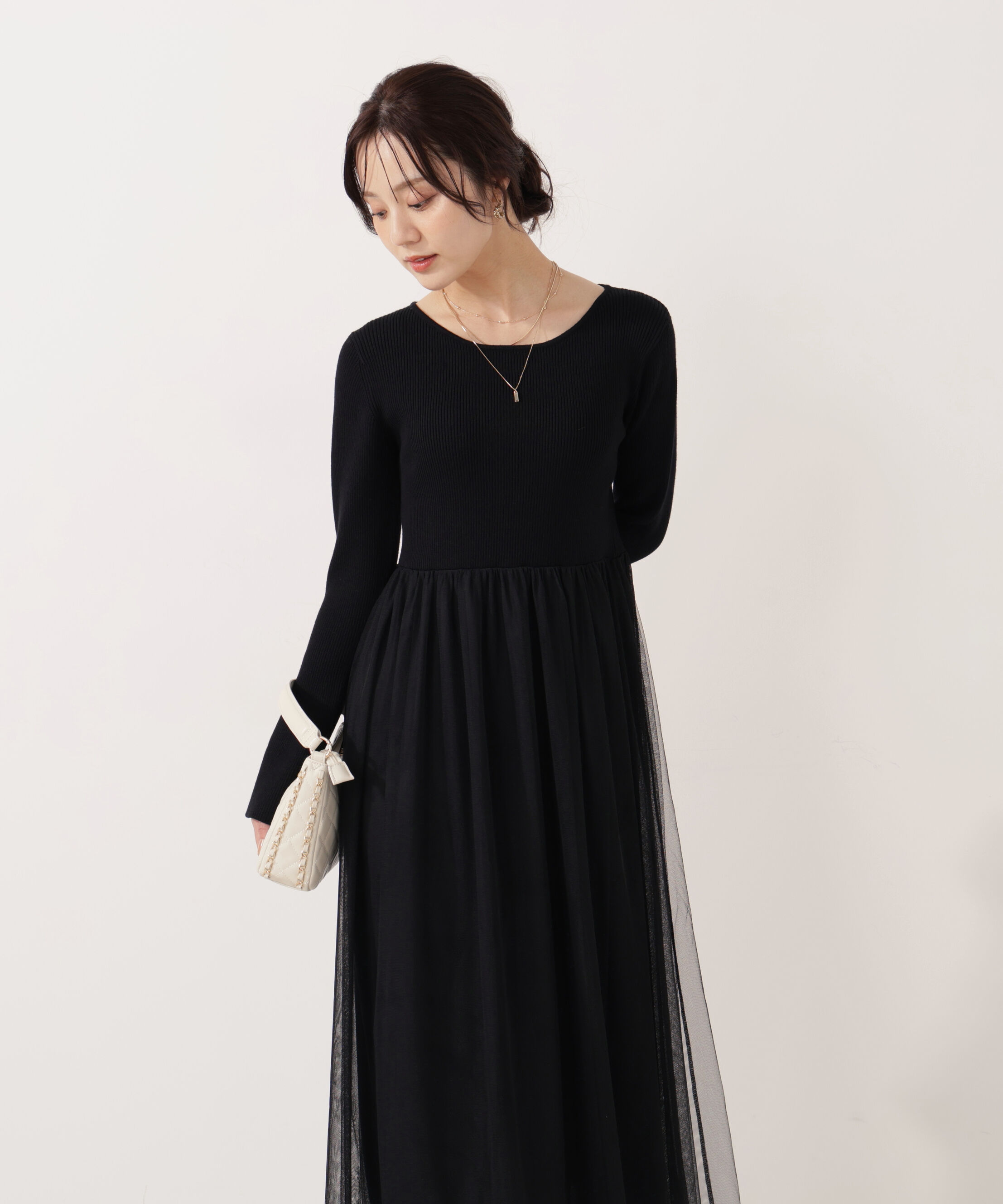 PROPORTION BODY DRESSING「《EDIT COLOGNE》チュールドッキングニットワンピース」|ワンピース|