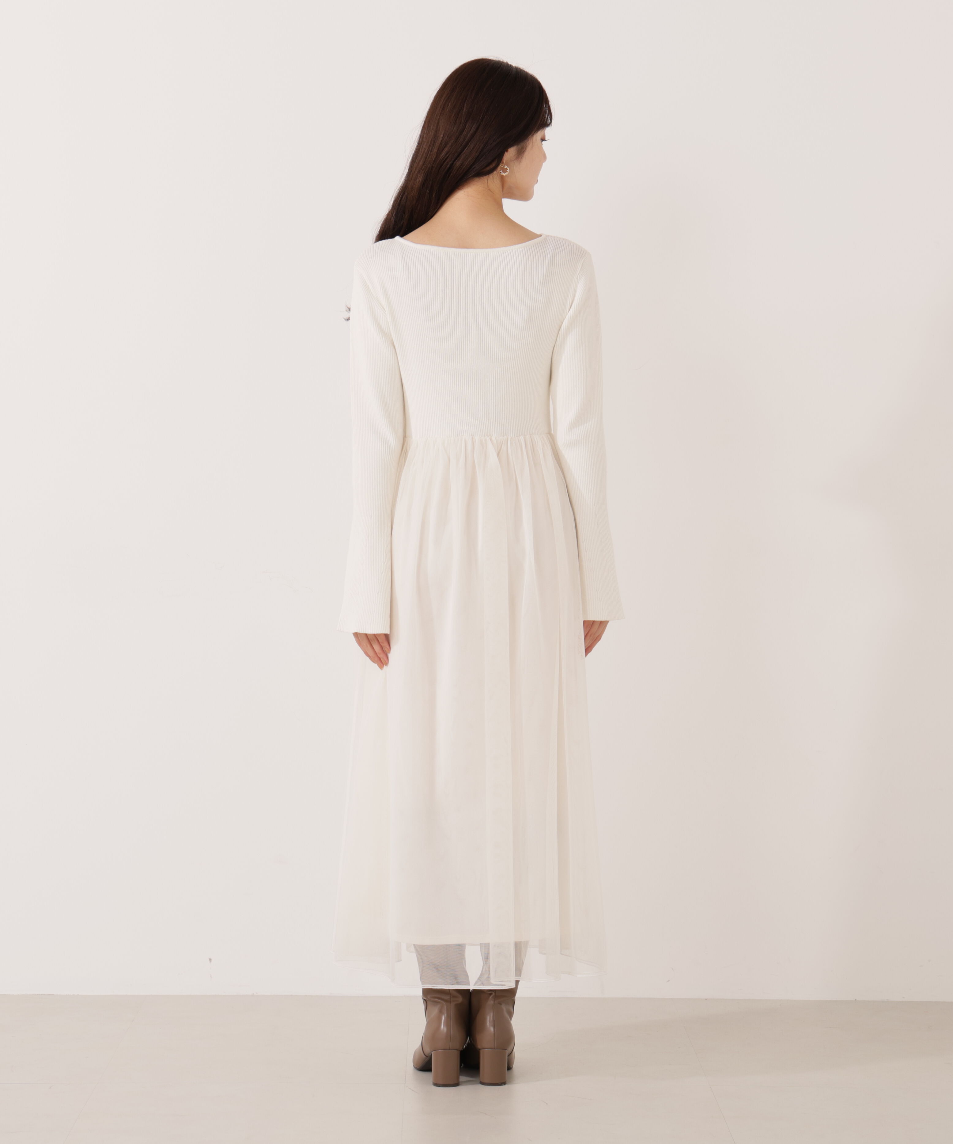 PROPORTION BODY DRESSING「《EDIT COLOGNE》チュールドッキングニットワンピース」|ワンピース|