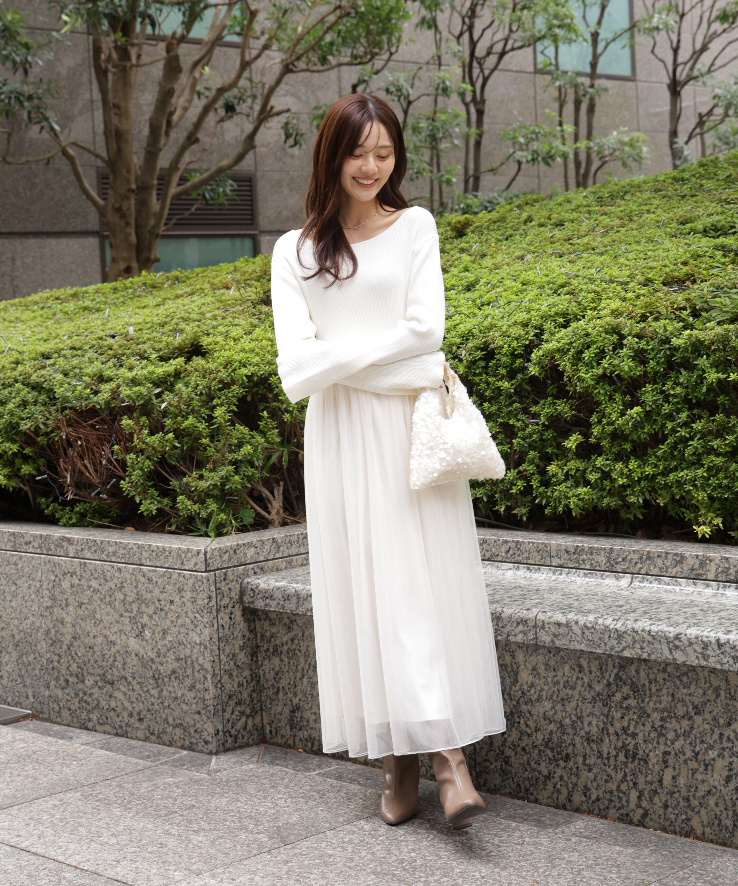 PROPORTION BODY DRESSING「《EDIT COLOGNE》チュールドッキングニットワンピース」|ワンピース|