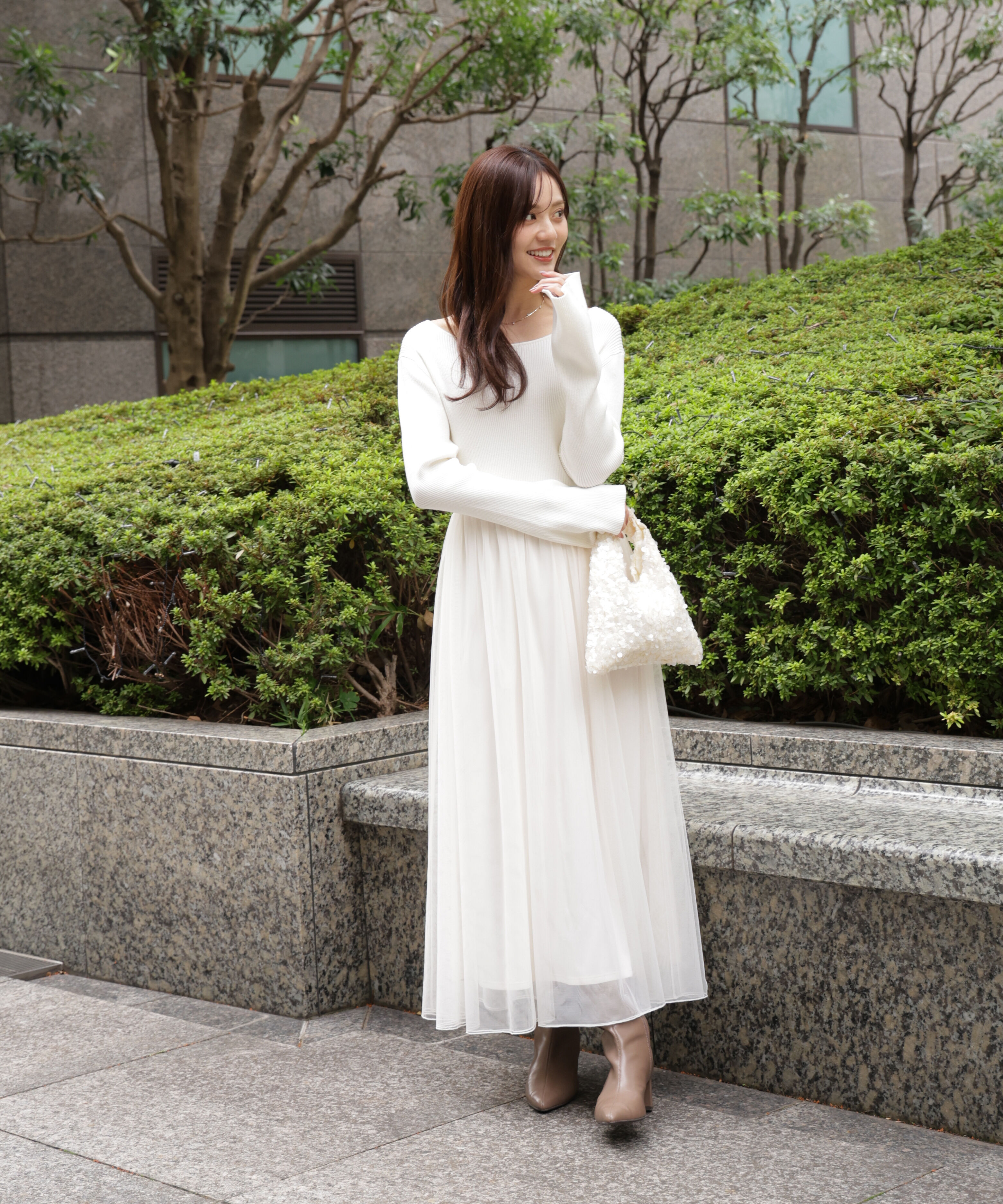 PROPORTION BODY DRESSING「《EDIT COLOGNE》チュールドッキングニットワンピース」|ワンピース|