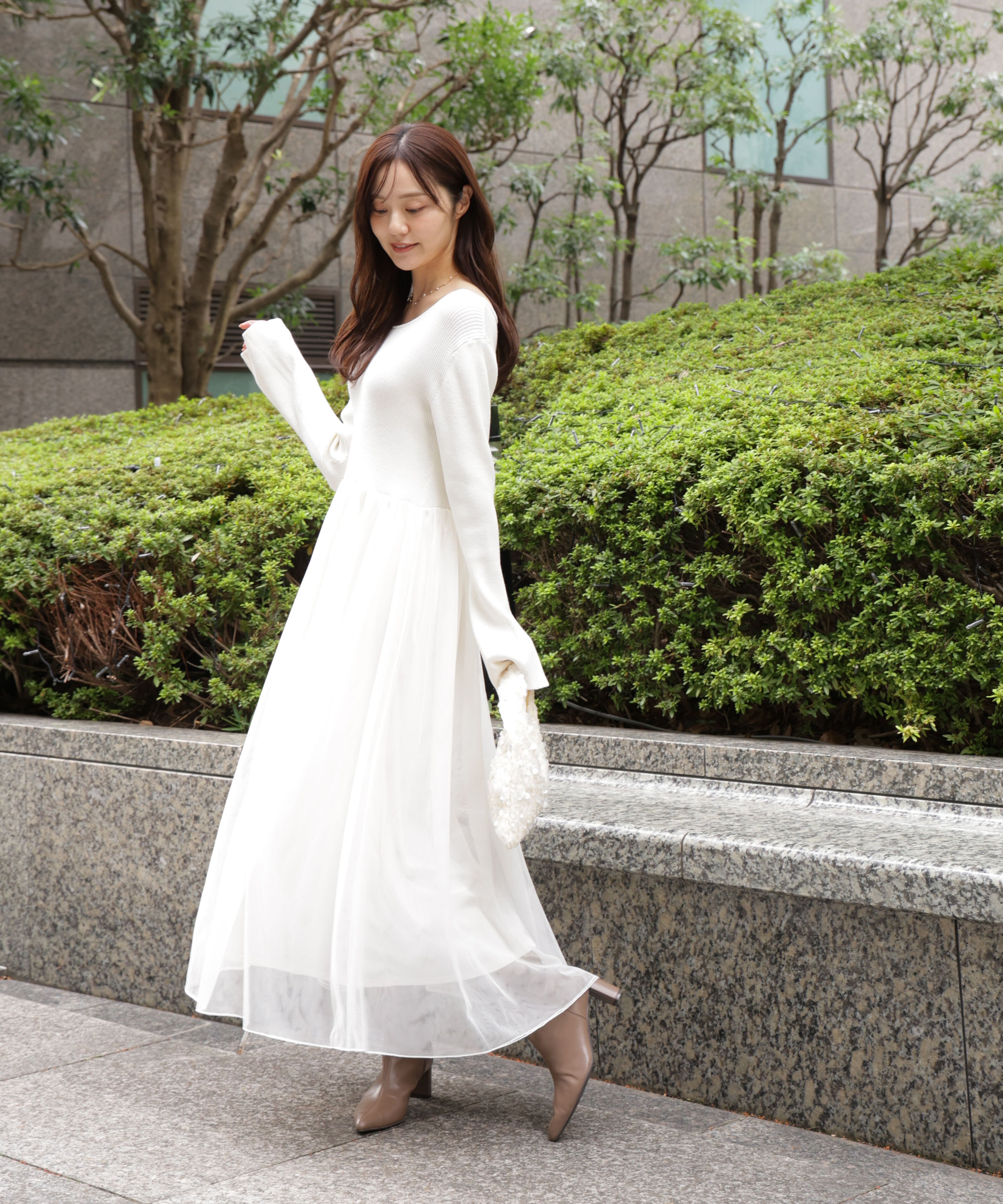 PROPORTION BODY DRESSING「《EDIT COLOGNE》チュールドッキングニットワンピース」|ワンピース|