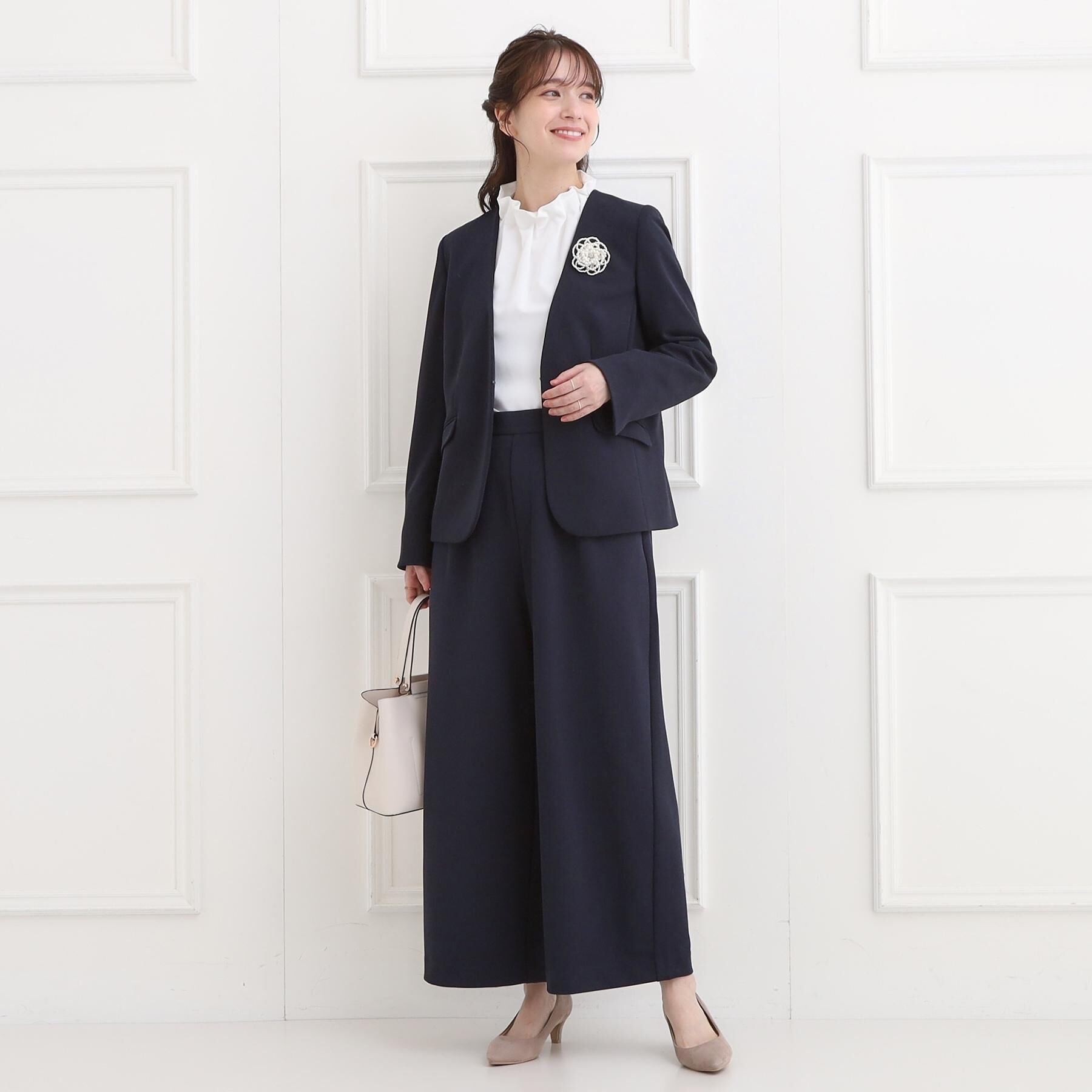 SHOO･LA･RUE「【洗濯機可/セットアップ可/S-3L】きちんと楽に。カットジョーゼットノーカラージャケット」|ノーカラージャケット|