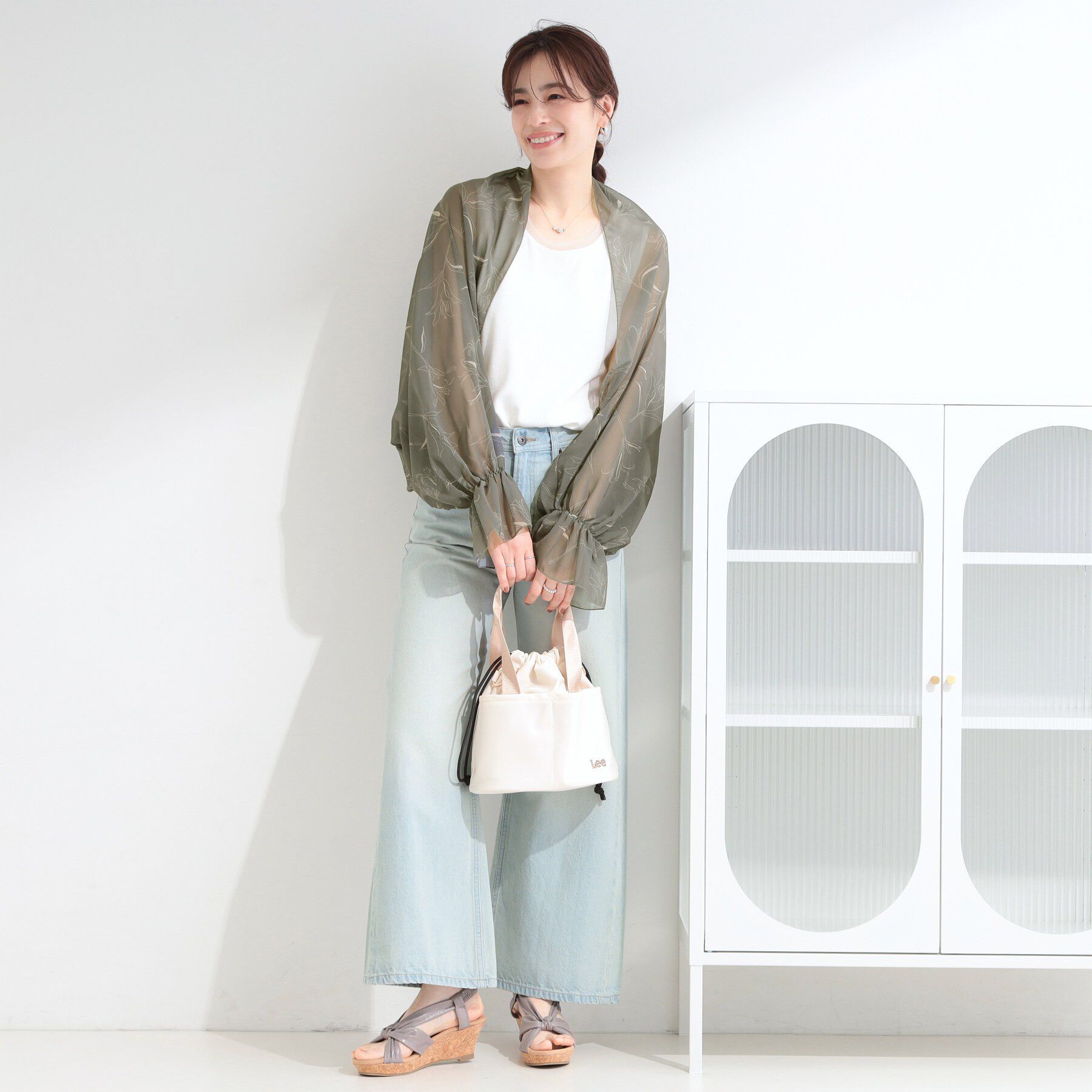 SHOO･LA･RUE「【ひんやり】2WAYラインフラワー柄ボレロ」|カーディガン|