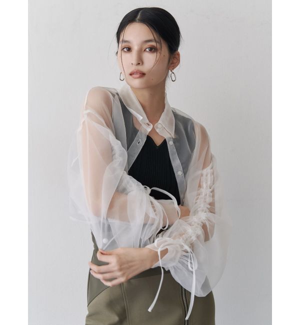 MURUA「リボンドロストスリーブシャイニーシアーシャツ」|シャツ・ブラウス|