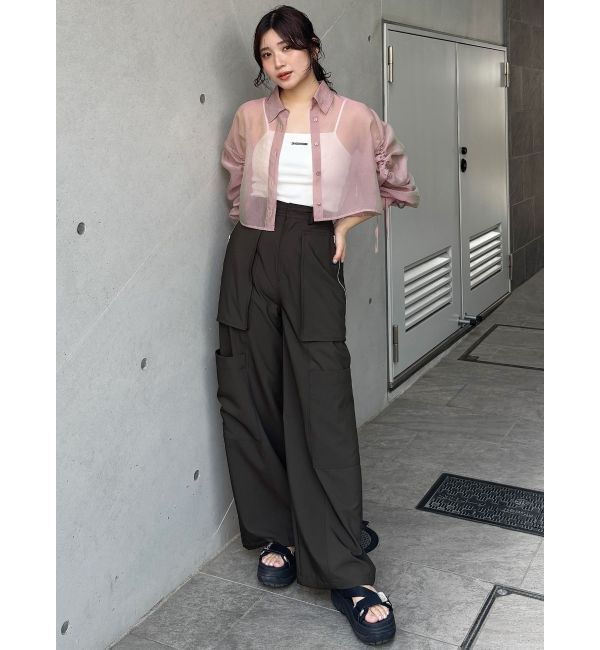 MURUA「リボンドロストスリーブシャイニーシアーシャツ」|シャツ・ブラウス|