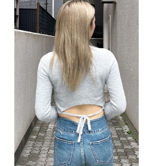 GYDA「BACK リボンラメシャギーショートニットトップス」|ニット・セーター|