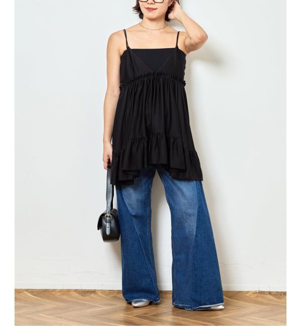  「SATIN RUFFLE MINI DRESS：ワンピース」|ワンピース|