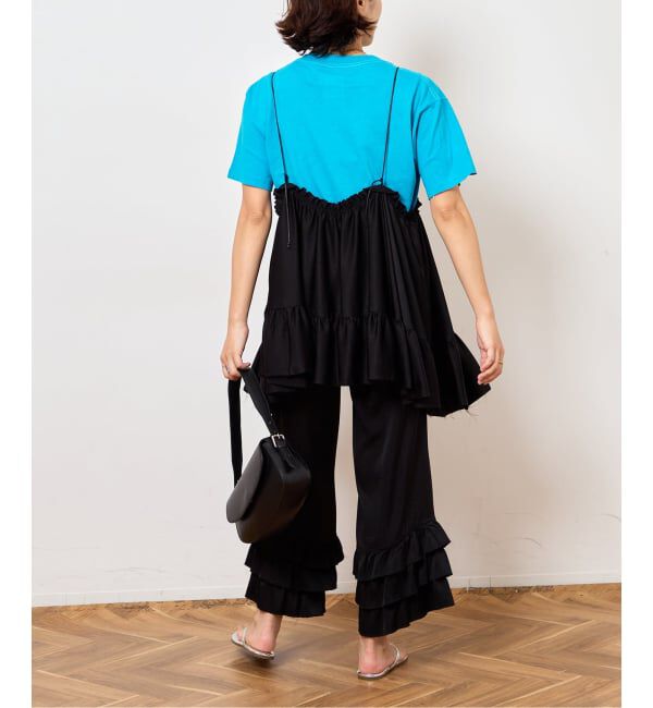  「SATIN RUFFLE MINI DRESS：ワンピース」|ワンピース|
