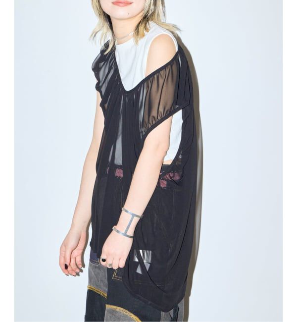  「《予約》GATHERED CHIFFON TANK：ブラウス」|シャツ・ブラウス|