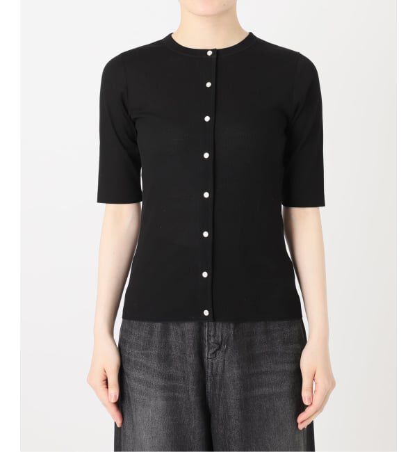 IENA LA BOUCLE「IENA LA BOUCLE コットンリブスナップハーフスリーブカーディガン」|Tシャツ・カットソー|ブラック