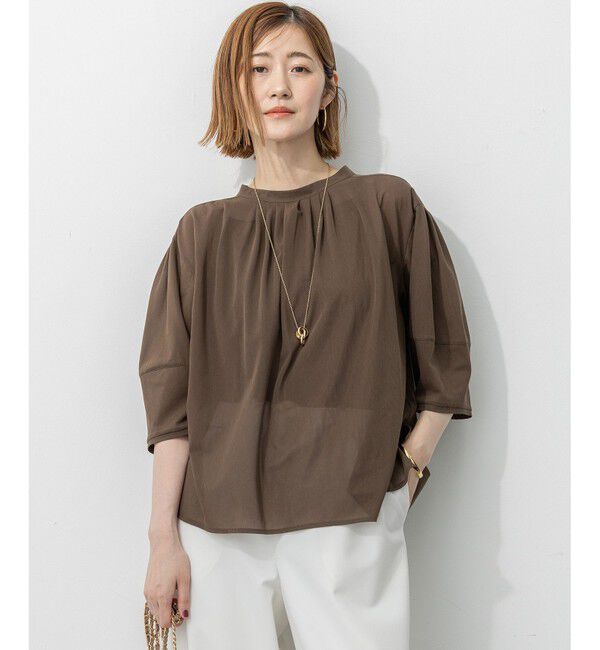 23区「【洗える】クリアトリコットジャージー ギャザーフォルム カットソー」|Tシャツ・カットソー|カーキ系