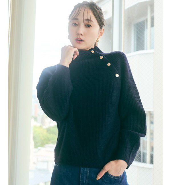 ANY SIS「【洗える】ボトルネックボタンポイントAir ニット」|ニット・セーター|ネイビー