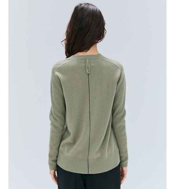 BEIGE,「【洗える】POMPE / ウールカシミヤ配色ラインクルーネックニット」|ニット・セーター|L.Khaki&times;Black