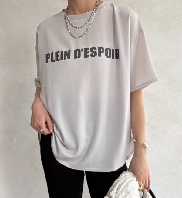  「PLEIN D'ESPOIR ジョーゼット半袖ロゴTEE」|シャツ・ブラウス|ライトグレー