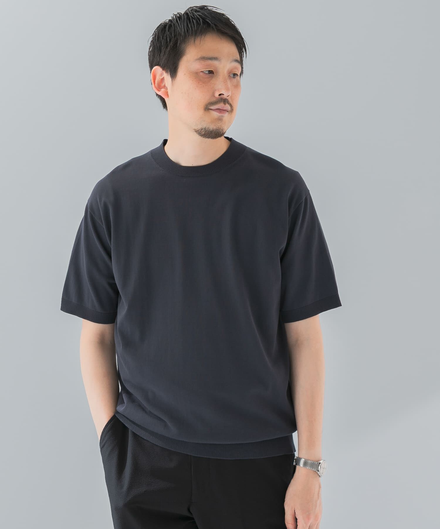URBAN RESEARCH DOORS「LIFE STYLE TAILOR　ハイゲージクルーネック半袖ニット」|シャツ・ブラウス|