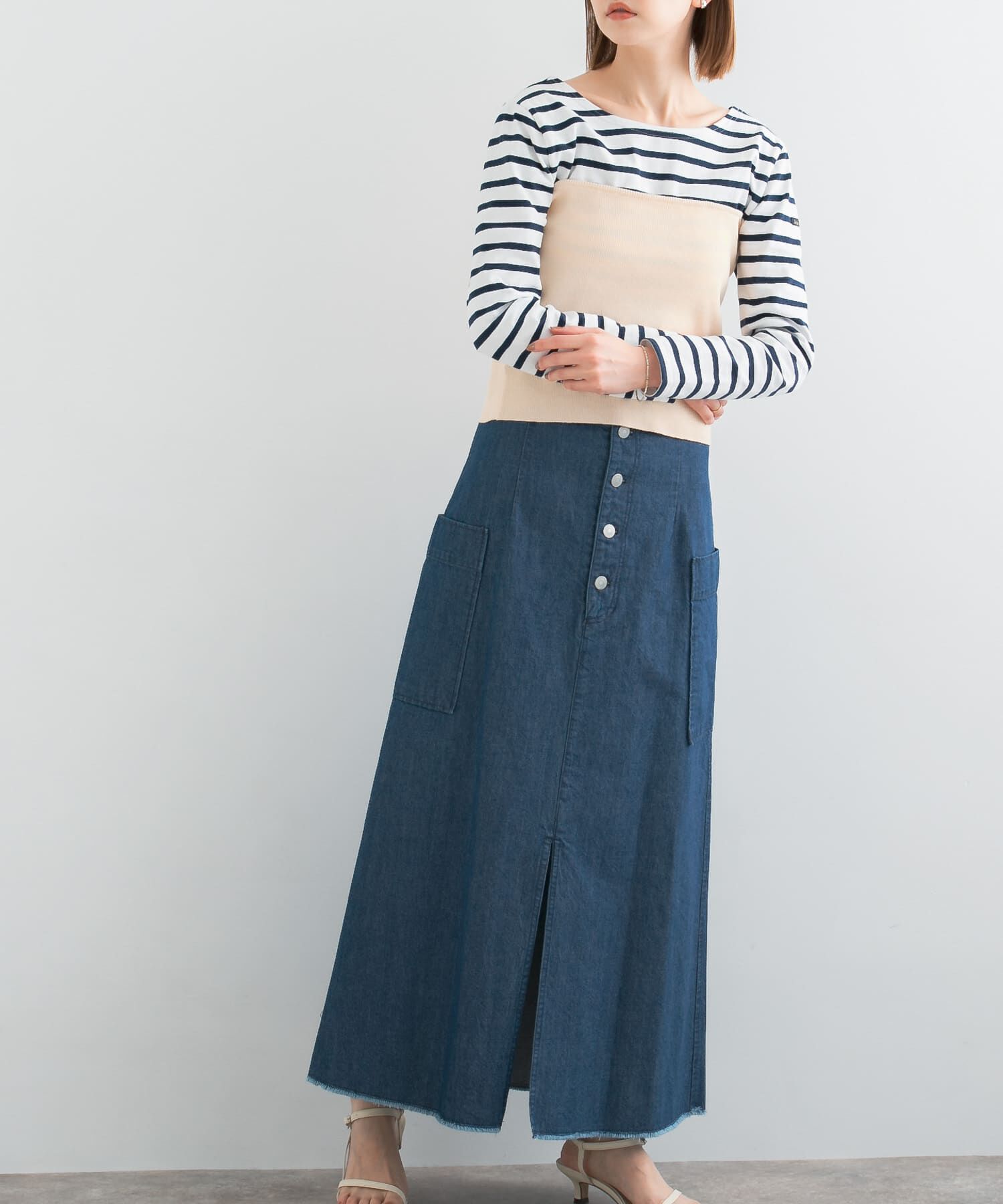 URBAN RESEARCH ROSSO「ボタンデニムスカート」|スカート|インディゴブルー