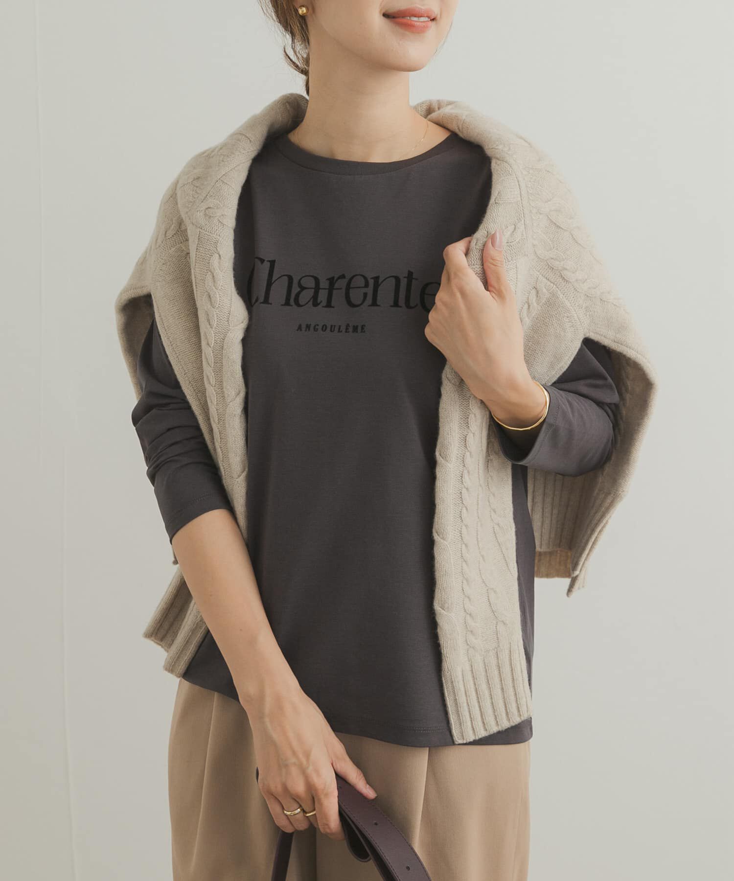 URBAN RESEARCH DOORS「フロッキーロゴプリントロングTシャツ」|Tシャツ・カットソー|グレー系その他
