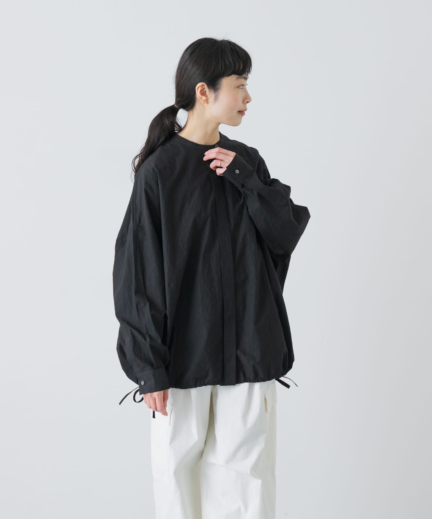 かぐれ「ノーカラークルーネックオーバーシャツ」|シャツ・ブラウス|