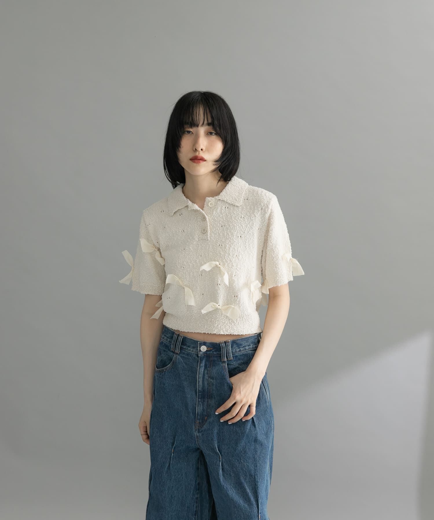  「『WEB限定』シャツカラーリボンニット」|ニット・セーター|