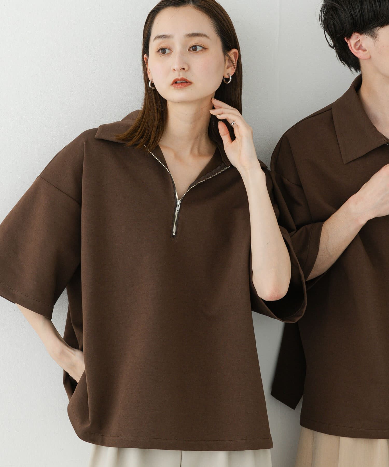 SENSE OF PLACE by URBAN RESEARCH「『ユニセックス』ダンボールポンチハーフジップショートスリーブTシャツ」|Tシャツ・カットソー|