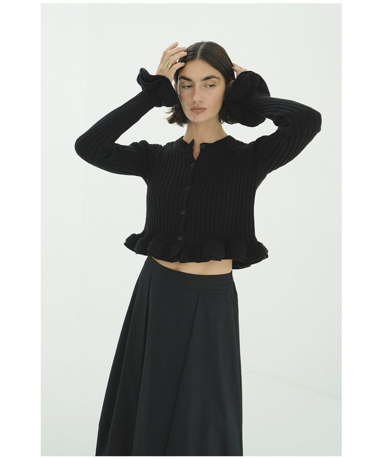 GARAGE OF GOOD CLOTHING「【CLANE】SHORT FRILLED KNIT TOPS」|カーディガン|Black