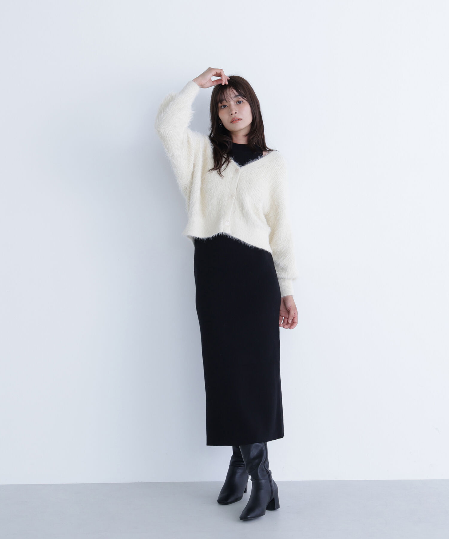  「シャギーカーデセットニットワンピース」|ワンピース|