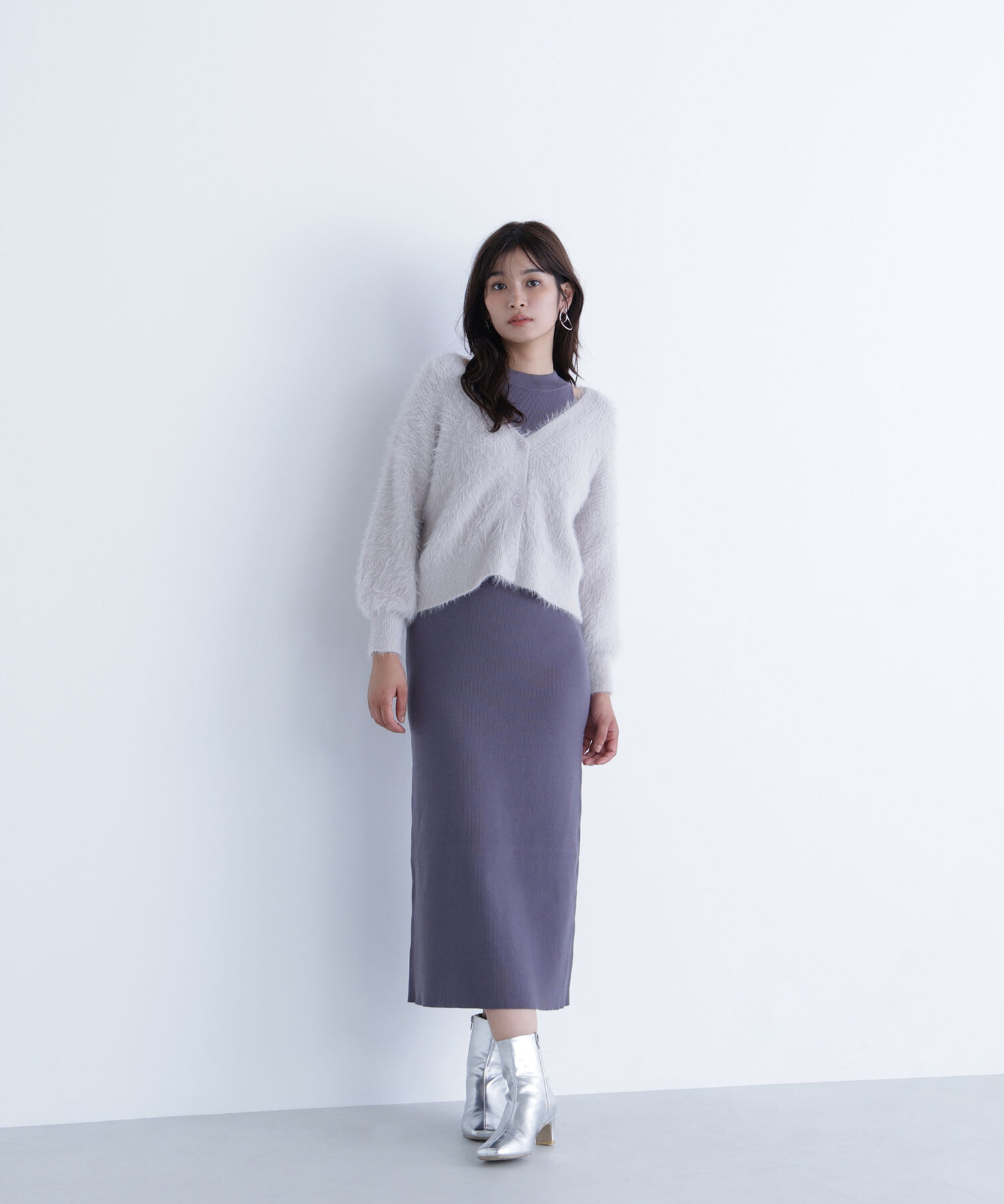  「シャギーカーデセットニットワンピース」|ワンピース|