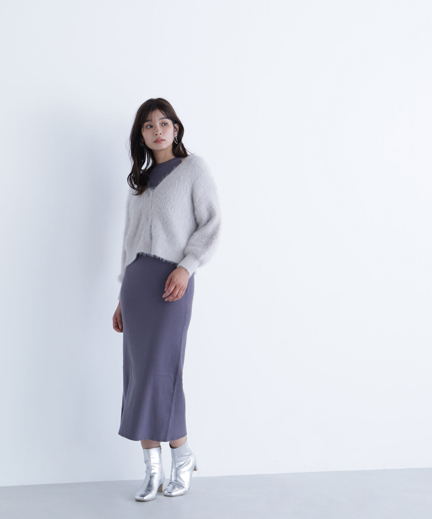  「シャギーカーデセットニットワンピース」|ワンピース|