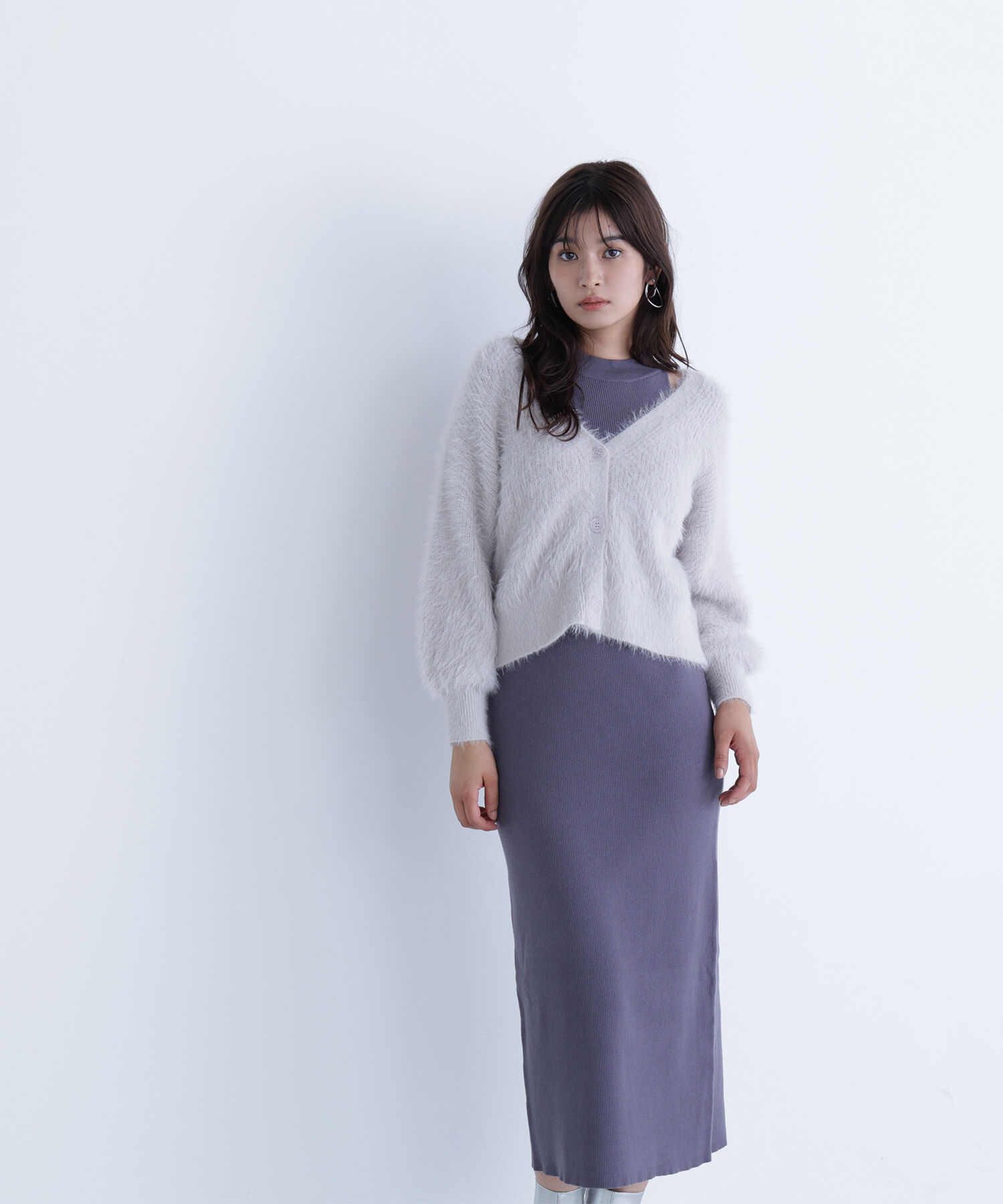  「シャギーカーデセットニットワンピース」|ワンピース|