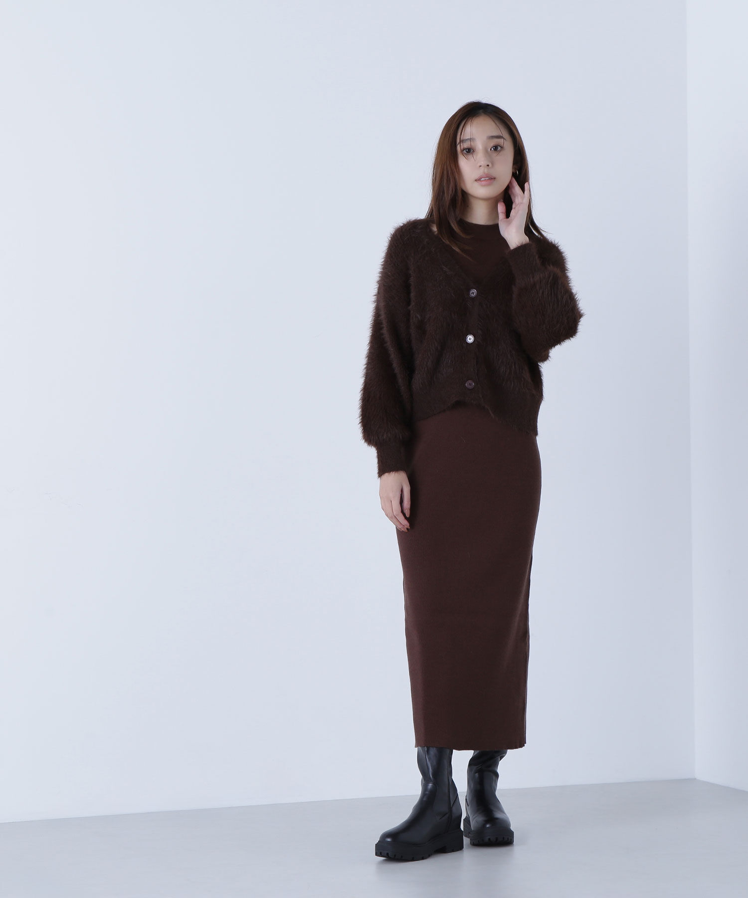  「シャギーカーデセットニットワンピース」|ワンピース|
